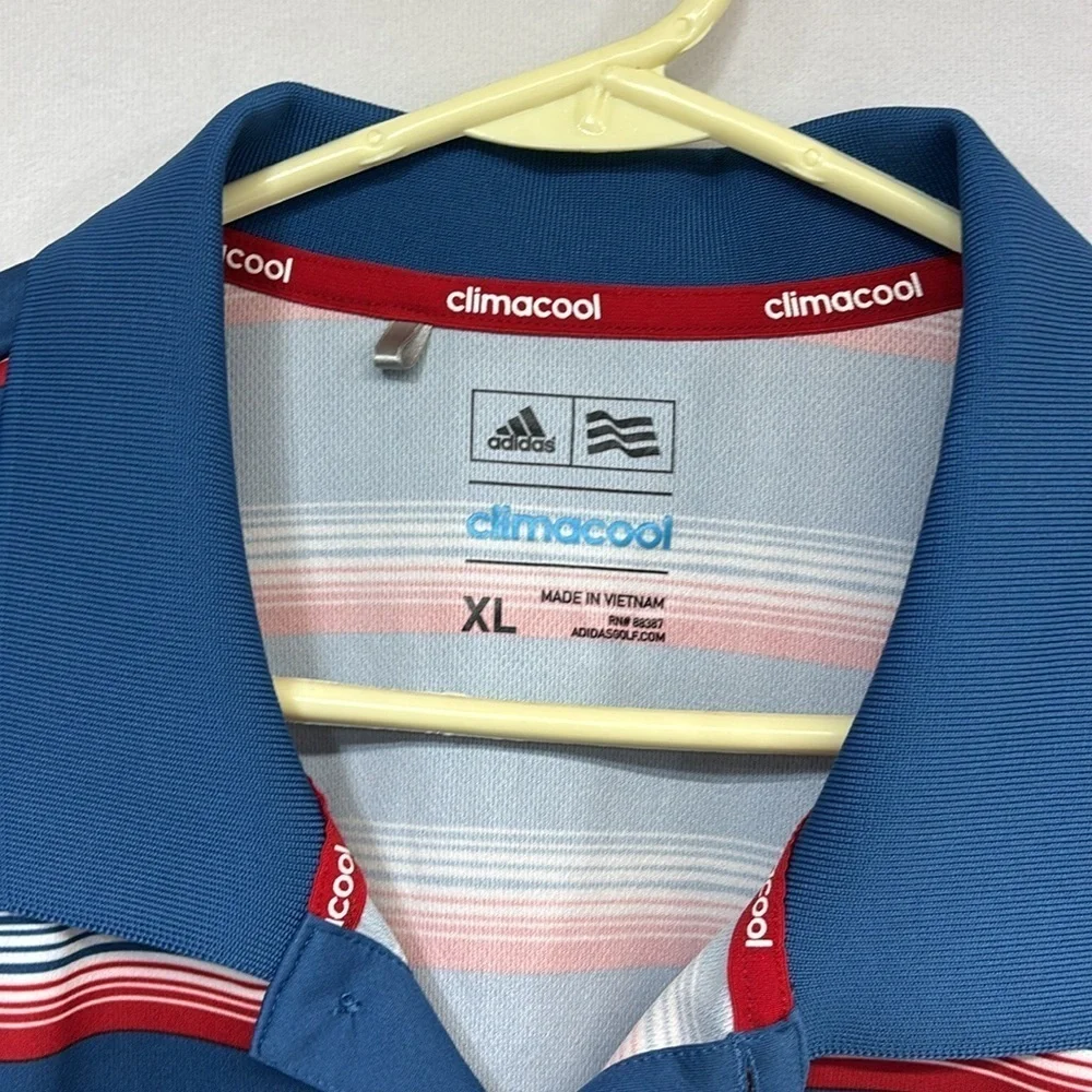 Adidas climacool 3 button down collard Blue Striped Polo Shirt xl